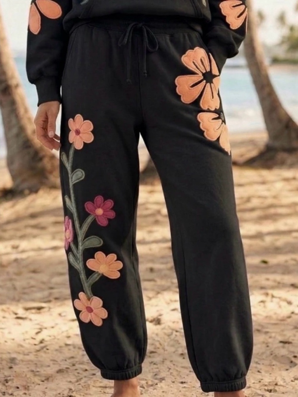 LovLov Black Floral Patchwork Jogger Pants